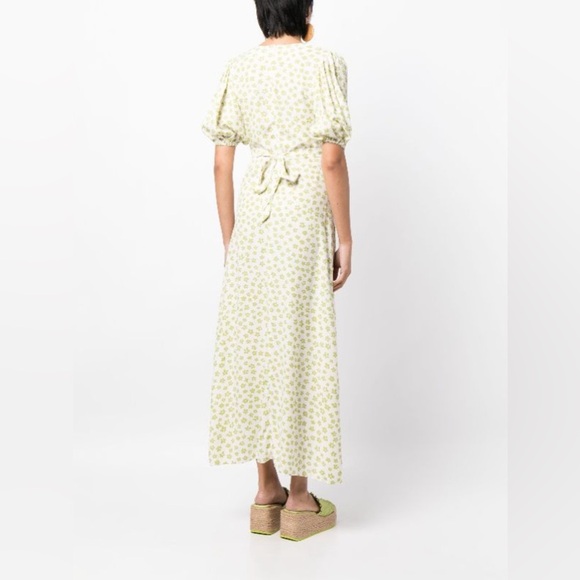 Faithfull the Brand NWT 4 Rubinetti Gita Green Floral Puff Sleeve Midi Dress - Picture 2 of 13